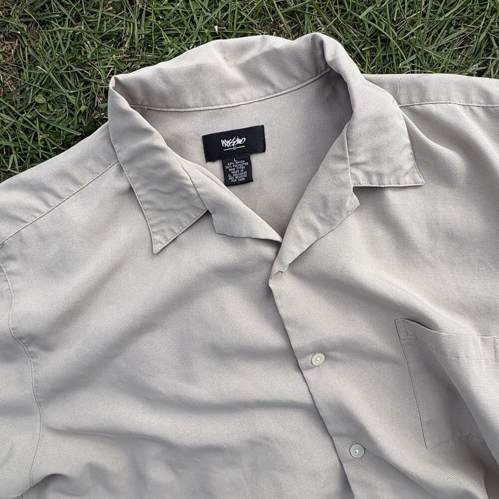 Vintage Mossimo Button Up Shirt Size Large Tan Rayon Blank Surfer Skater